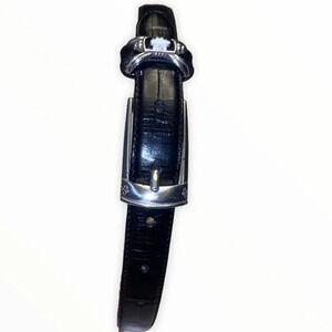 Brighton black leather belt with silver embellishments Vtg